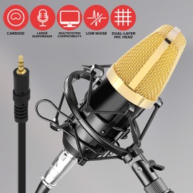 Pyle Cardioid Condenser Microphone Kit - 8-Pack Pro Audio Large Diaphragm Universal Mic with Shock Mount & XLR Cable, Ideal for Podcast, Streaming, Recording, and Broadcasting, Easy Set Up
