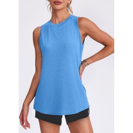 Women's Workout Tank Tops Sleeveless Exercise Tennis Running Shirts Activewear Fitness Gym Tops Blue M