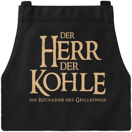 MoonWorks BBQ Apron for Men with Saying "Der Herr der Kohle die Rückkehr des Grillkönigs" [German Language], Lord of the Coal Black-Gold