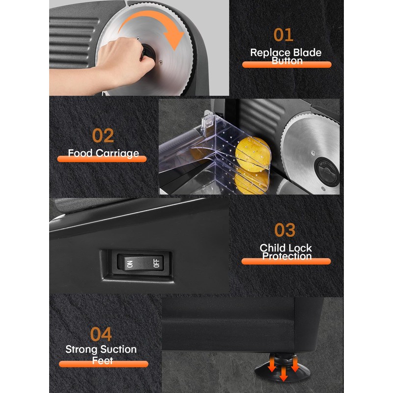 FOHERE Electric Meat Slicer 200W Deli Slicer for Home with