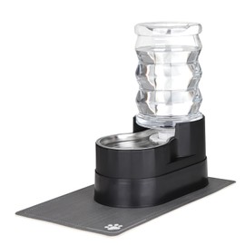 RIZZARI Automatic Cat Water Dispenser: Black 7L Elevated Fountain - Stainless Steel Gravity Feeder - Splash Guard Mat