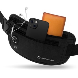 Flat Bum Bag Theft-Proof RFID Protection - Money Belt for Hanging - Travel Bum Bag with Theft Protection - Neck Pouch Women and Men Sports - STYNGARD - Model Madrid, black, Unisex