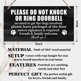 Please Do Not Disturb Wood Door Sign, Please Do Not Knock or Ring Doorbell No Need to Get the Dogs Involved Sign, Hanging Printed Wooden Plaque Decor, Hanging Home Decor Sign, 12x6 inch (B2)