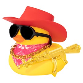 wonuu Rubber Duck Car Ornaments Duck Car Dashboard Decorations for Cool Car Accessories with Cowboy Hat Necklace and Sunglasses, F_red Cowboy hat