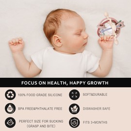 AULEGE Baby Teething Toy for Babies 3-12 Months, Silicone Baby Teether Toys with Rattle, Rattle Sensory Teether Toy, Baby Chew Toys for Teething Relief, BPA Free, Milk White