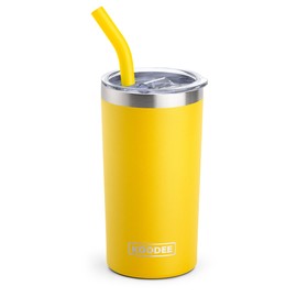 koodee Coffee Tumbler with Straw and Lid-12 oz Skinny Tumbler Stainless Steel Double Wall Vacuum Insulated Tumbler Cup for Women -Spill Proof & Sweat-Free (Yellow)