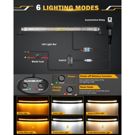 Auxbeam 50 Inch Curved LED Light Bar, 288W 6 Modes Amber White Strobe Fog Lights, Yellow Spot Flood Memory Reset Function Offroad Driving Work Ditch Light for Truck Car ATV