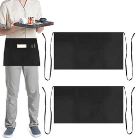 Maxmoc Waiter's Apron Short Pack of 2 Waiters Apron Black Unisex 60 x 30 cm Apron Children with 3 Pockets for Chef Waiter Baker