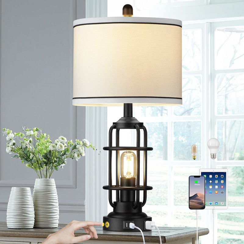 26" Modern Lamp for Living Room, Industrial 3-Way Dimmable Beside