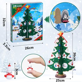 Antsparty Christmas Advent Calendar 2024, Tabletop Wooden Christmas Tree with 30 Hanging Ornaments, 24 Days Christmas Countdown Calendar Mini Xmas Tree Desk Decorations for Boys Girls