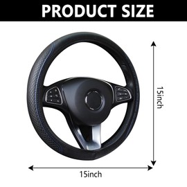 Car Steering Wheel Cover,Anti Slip Leather Steering Wheel Cover for Car Decorations & Protections,15 Inch Universal Wheel Cover Car Accessories Interior for Men/Women (Black+Blue)