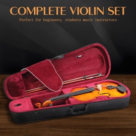 Ceciliec Acoustic Violin, 4/4 Full Size Violin Starter Kit for Student Beginners, Natural Varnish Fiddle Stringed Musical Instrument with Case, Bow, Rosin, Bridge, Extra Strings