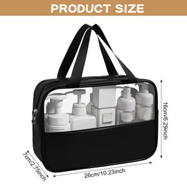 Transparent Toiletry Bag, Waterproof Hand Toiletry Bag with Large Capacity, Make Up Bag with Zips for Business Trips, Holidays, black