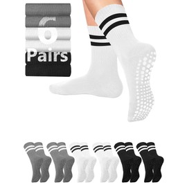 Pilates Gripper Socks with Grips for Women Men Girl Non Slip Skid Sticky Pure Barre Yoga Socks Black Crew Length Ideal for Ballet Dance Home Barefoot Workout Pregnant Athletic Gripper Womens Socks