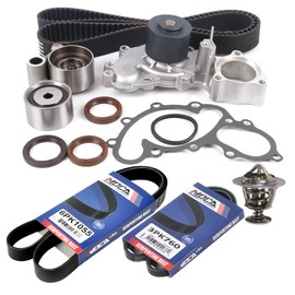 MPLUS Timing Belt Kit & Water Pump & Thermostat & 2 Pcs Serpentine Belt Fits 1988-1991 for Toyota Camry 2.5L