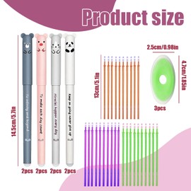 SWoob 8 Pcs 0.35mm Kawaii Erasable Pens Cute Rub Out Pen Animal Friction Pens Blue Black Pens with 24 Refills + 2 Erasers for Office Supplie Home School Student Stationery