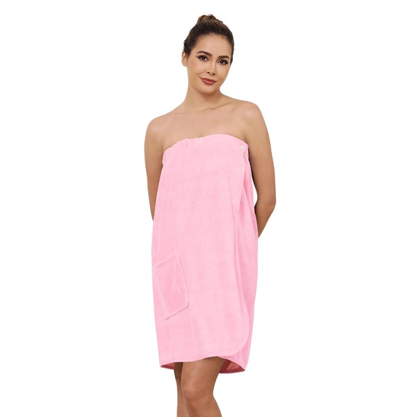 AMVELOP Womens Knee Length Wrap Towel,Button Bath Robe Adjustable Closure,Lightweight