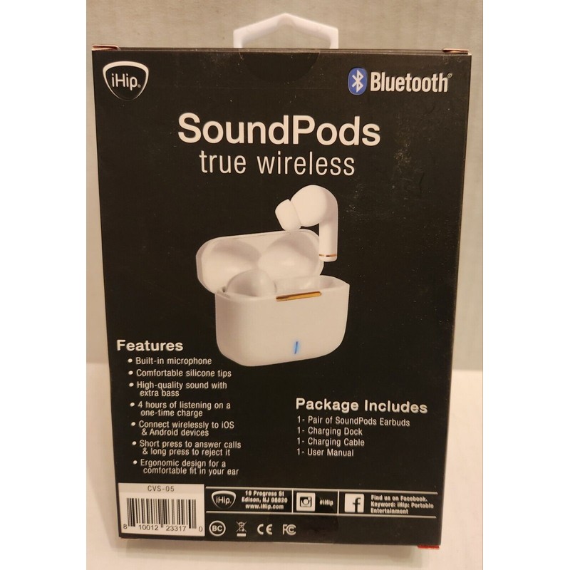 iHip NEW IhIP WHITE BLUETOOTH WIRELESS SOUND PODS