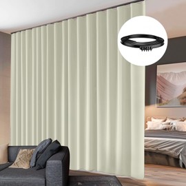 hoeflife Room Dividers Blackout Curtains Track Ceiling Mount Ceiling Track for Curtain Living Room Bedroom Dividers Curtains 1 Panel W100 x H96 Beige Curtain and Black Track x1