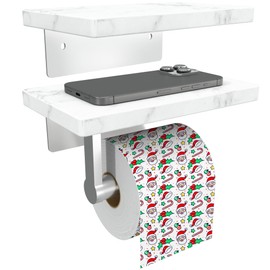 STYLWARE 2 Shelve Toilet Paper Holder with Natural Marble Shelf, Screw Wall Mounted, Tissue Roll Holder for Bathroom Nickle