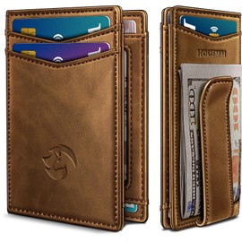 Housmai Magnetic Closure Slim Wallet for Men with Money Clip Gift Boxed,Genuine Leather Front Pocket Wallet, 3.9"x 2.7", RFID Blocking