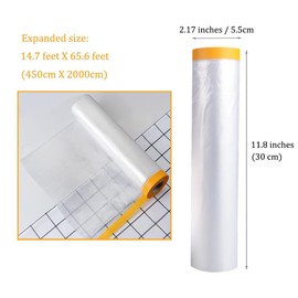 OULIGET Taped Masking Film,Plastic Dust Proof Paint Protective Film,Waterproof Transparent Masking Film and Tape, Paint Masking Film for Furniture Wall Car Carpet,14 X 65 Feet X 2 Rolls