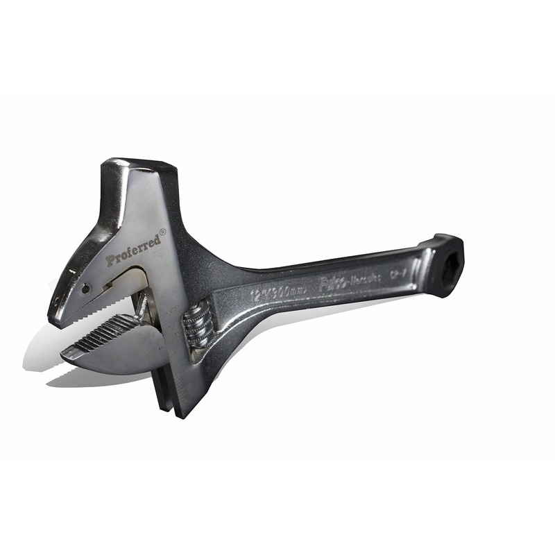 Proferred T10001 Mining Adjustable Wrench with Hammer, Chrome Finish, 12"