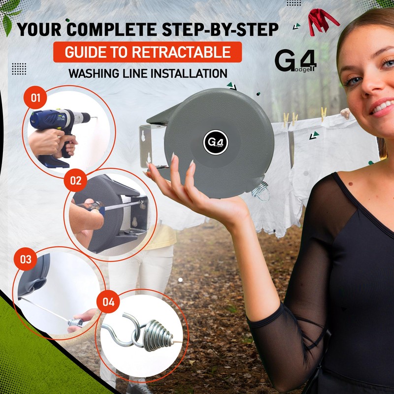 G4GADGET Outdoor Retractable Clothes Line 15m – Heavy Duty Retractable