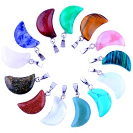 20pcs Small Moon Shape Healing Chakra Beads Crystal Quartz DIY Stone Random Color Gemstone Pendants for Necklace Earring Jewelry Making