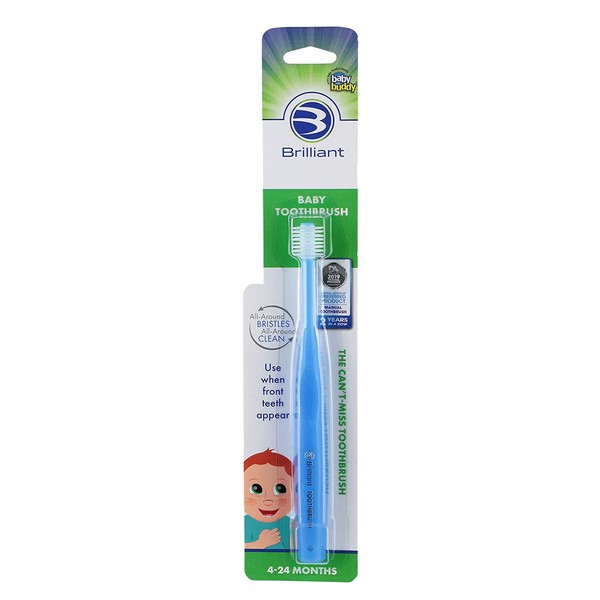 Brilliant Baby Toothbrush by Baby Buddy - for Ages 4-24 Months, Micro Bristles Clean All-Around Mouth, Kids Love Them, Blue, 1 Count