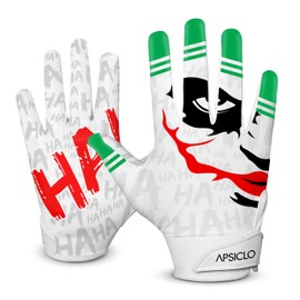 APSICLO Football Receiver Gloves Sticky Silicone Grip Youth - Adult & Kids Sizes (‎White/Green, Adult Small)
