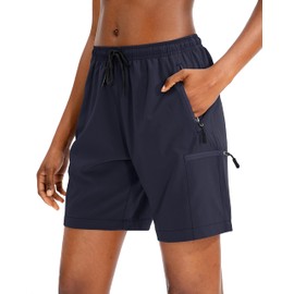 SANTINY Women's 5''/ 7''/9'' Hiking Cargo Shorts Quick Dry Lightweight Summer Shorts for Women Athletic Golf Zipper Pockets(Navy_XXL)