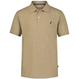Nautica Boys' Short Sleeve Anchor Polo, Button Closure, Soft & Comfortable, Pique Fabric, Sandy Bar Heather, 18-20