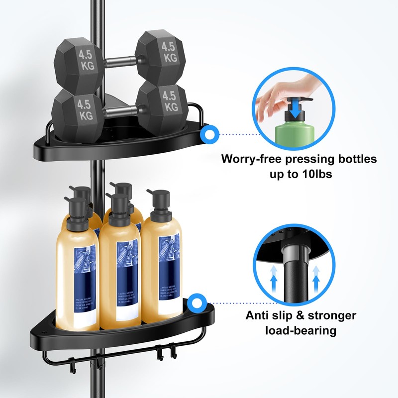 HAMITOR Corner Shower Caddy Tension Pole: Adjustable Stainless Steel Shower