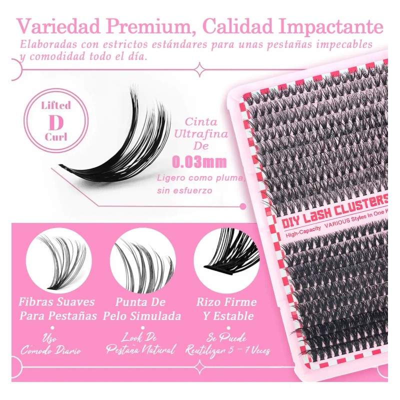 Kit De Extensiones Pestañas 800racimos Volumen D-mix 8-16mm