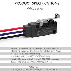 DIYhz Hinge Roller Lever Waterproof Momentary Push Button Micro Limit Switch with Line 1NO 1NC SPDT Snap Action Mini Switches 3 Pins 1 Pc ​for Arduino, Appliance and Electronic Equipment