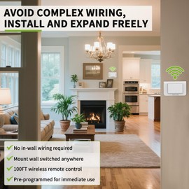 CHITOLI 1 On-Off Wireless Switch 2 Pieces with 1 Receiver Kit, No in-Wall Wiring Required,Remote Control Wall Switch Lighting Fixture for Ceiling Lights, Fans, Lamps,100 Ft RF Range