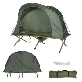 Tangkula 4-in-1 Camping Cot Tent Set, Foldable Off Ground Elevated Tent for 1 Person, Portable with Waterproof External Cover, Air Mattress & Carrying Bag, Ideal for Outdoor Hiking, Camping