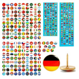 200 Pcs National Flag Thumb Tacks, Country Map Push Pins with National Flag Guide & Storage Box, Creative Decorative Drawing Pins for Bulletin Board, Pinboard, World Travel Map