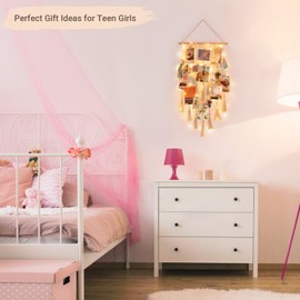 Dahey Hanging Pictures with String Macrame Wall Photo Hanging Decor Boho Picture Collage Hanging Photo Display with 30 Clips Photo Collage Frame for Wall for Dorm Bedroom Living Room Teen Girl Christmas Gift