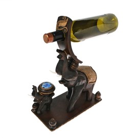 AeraVida Elephant and Little Calf Carved Wood Wine Bottle & Candle Holder Statue