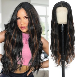 1B/30A Synthetic Lace Front Wig 28 Inch Long Wavy Natural Wave Wigs 13×4×1 Pre Plucked Glueless Wig Synthetic Hair for Women Loose Body Wave With Natural Hairline Heat Resistant Synthetic Wavy Wig