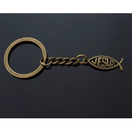 Unbranded Jesus Fish Christian Christianity Keychain Gift Key Chain Ring - Bronze Vertical