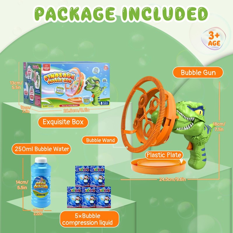 Bubble Machine, Dinosaur Bubble Gun for Kids Electric Bubble Blower
