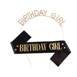 Birthday Girl Sash And Crown for Women Birthday Gifts for Sister Friend Bestie Gold Rhinestone Tiara Headband Black Birthday Sash Birthday Decorations for Girls Party Prom