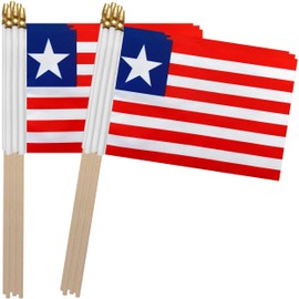 TSMD Liberia Stick Flag Liberian Small Mini Handheld Flags,5x8 Inch,12 Pack