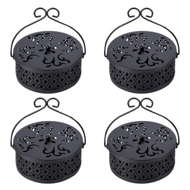4pcs Coil Incense Holder Set, Portable Hanging Incense Burner with Curved Handle, Vintage Incense Burner Holder for Home & Garden & Patio - Black