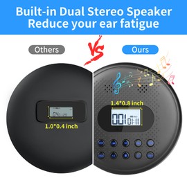 ARAFUNA Portable CD Player with Dual Stereo Speakers, Rechargeable CD Player for Car with Anti-Skip Protection, CD Portable Player with Headphones and AUX Cable
