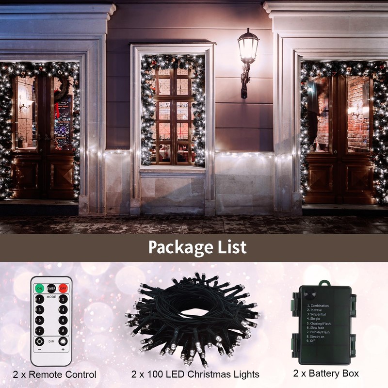 echosari 2 Pack Battery Operated Christmas Lights 16ft Green Wire