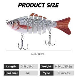 Matymats 10pcs Pike Fishing Lures, 7 Segmented Multi Jointed, 3.9" Sinking Bass Lure, 0.54oz, For Bass, Trout, Perch